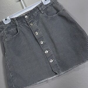 Zara‎ plaid Mini Skirt Button Front Denim Style Black White Large